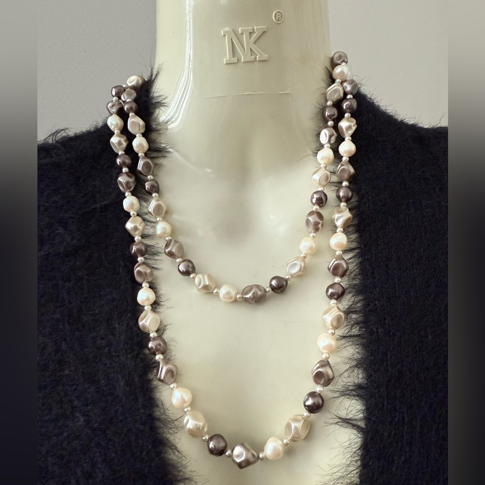 Elegant Costume Pearl Necklace,36” long